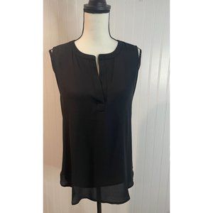 Ann Taylor Loft Black Sleeveless Split-Neck Blouse S